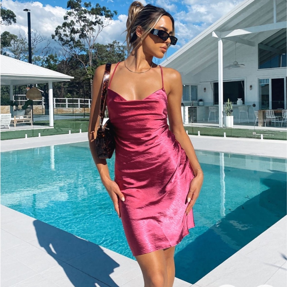 White fox boutique an obsession midi silk dress berry color